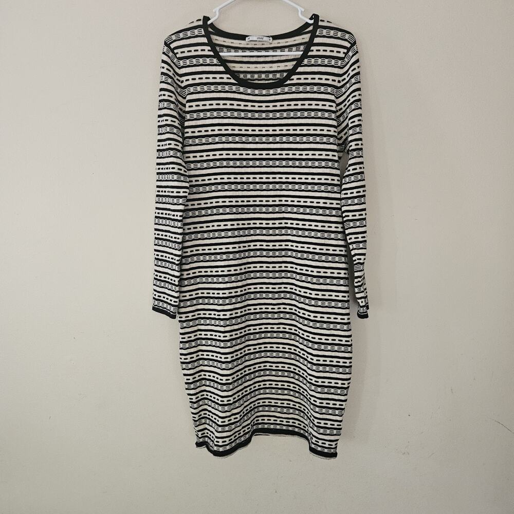 Sioni Black And White Sweater Knit Dress Geometric Size Medium